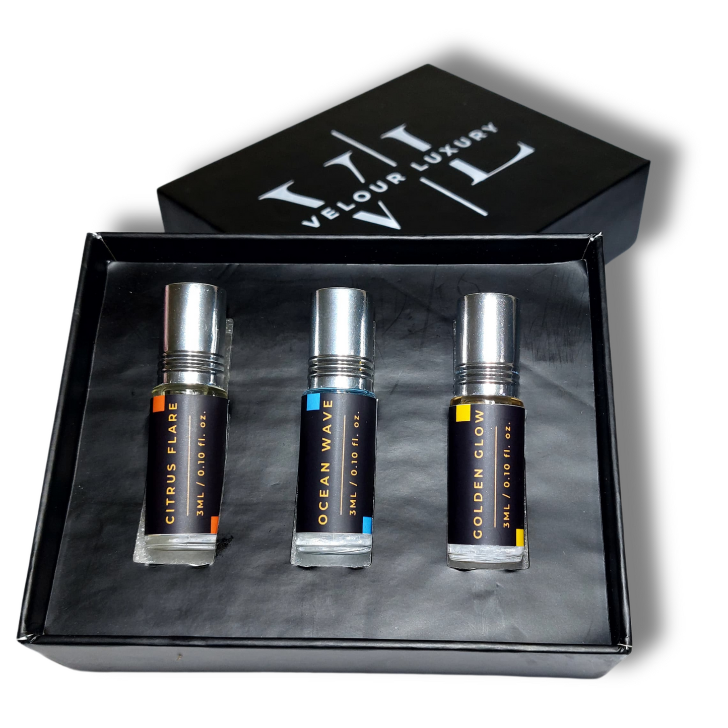 3-Piece Attar Combo – Fresh Vibes Edition (Citrus, Aqua & Vanilla Notes)