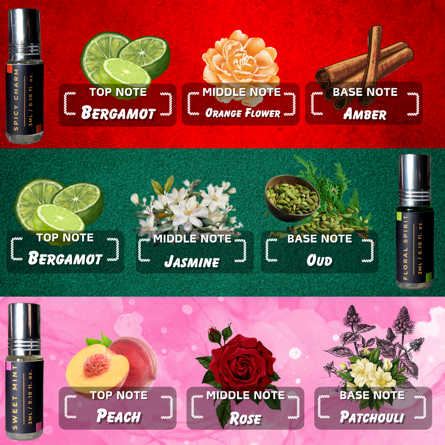 3-Piece Attar Combo – Signature Edition (Spicy, Floral & Sweet Notes)