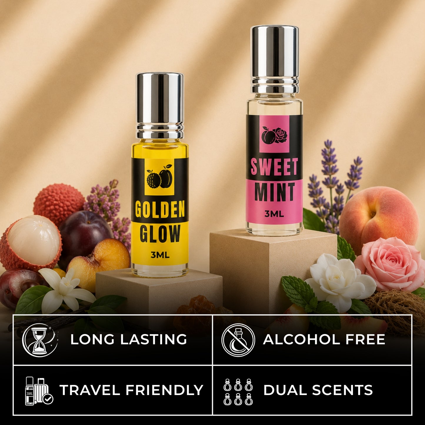 Golden Glow And Sweet Mint Attar Perfume (3ml x 2)